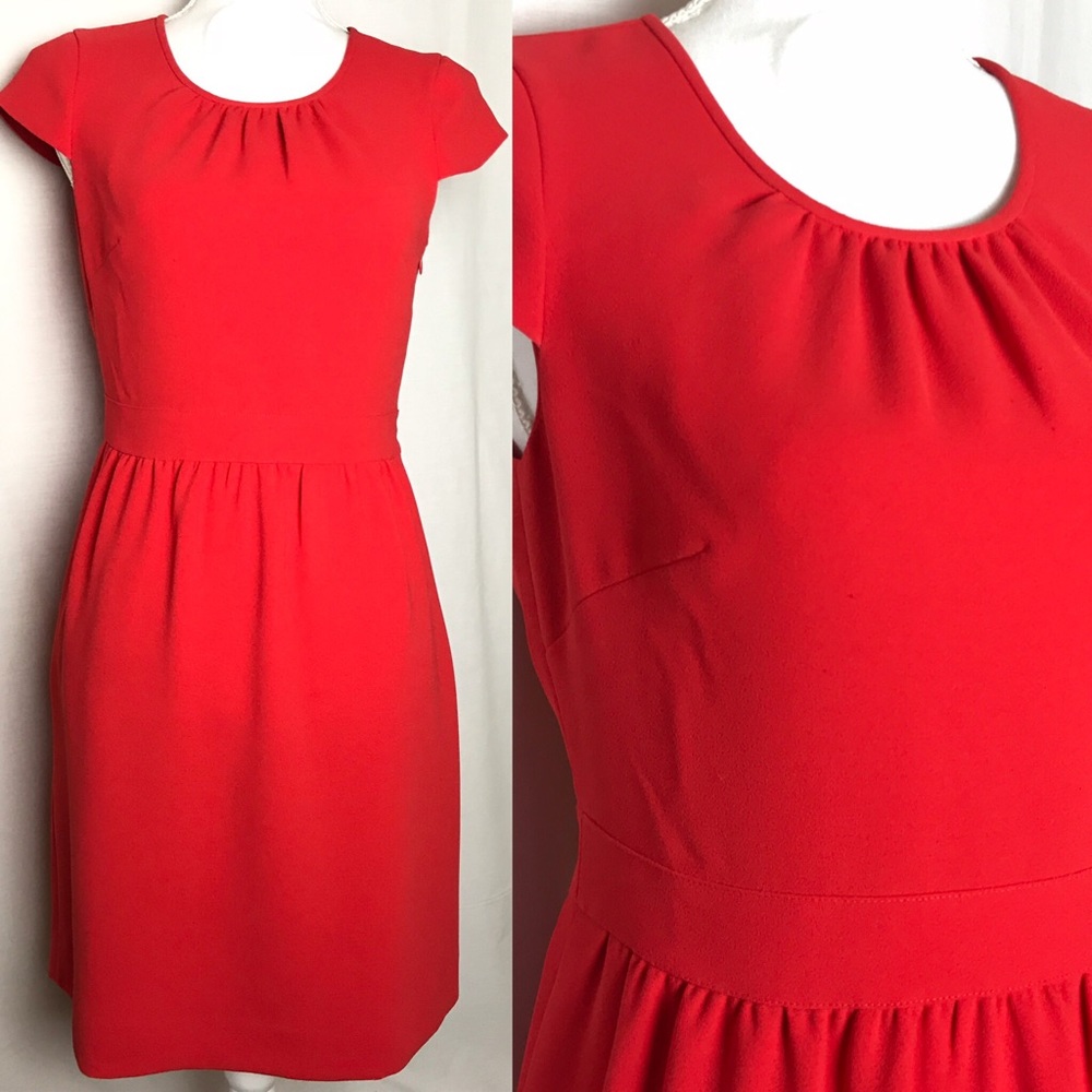 J. Crew Red Dress Sz 4 Cap Sleeve Career Fitted
